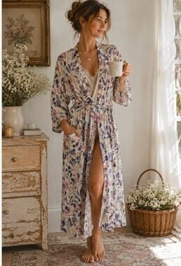 Milkmaid Goods Botanical Floral Duster Robe Cottagecore Lounge Kimono M Scandi